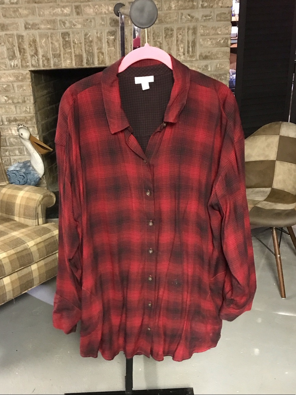 J. Jill Red and Black Plaid Women’s Button-Down Shirt